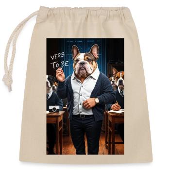 Englische Bulldogge Humanoid Professor - Verschließbarer Geschenkbeutel aus Baumwolle (25x30cm) - Natur - Vorne