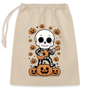 Squelette de citrouille mignon avec guitare - Sac cadeau en coton avec cordon (25 x 30 cm) - nature - Devant