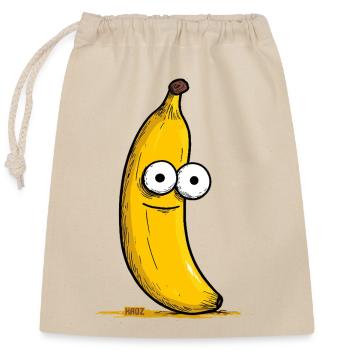 Cartoon banana makes big eyes - Closable cotton gift bag (25x30cm) - nature - Front
