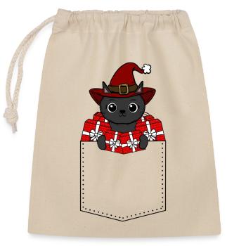 Noël chat - Sac cadeau en coton avec cordon (25 x 30 cm) - nature - Devant