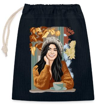 Herbstlicher Kaffee - Verschließbarer Geschenkbeutel aus Baumwolle (25x30cm) - Navy - Vorne