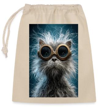 Steampunk Katzenbrille - Verschließbarer Geschenkbeutel aus Baumwolle (25x30cm) - Natur - Vorne
