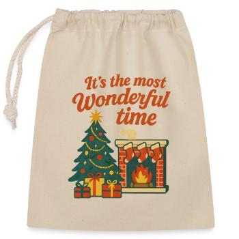 Merveilleux Noël au coin du feu - Sac cadeau en coton avec cordon (25 x 30 cm) - nature - Devant