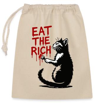 Black Cat Red Drop Text - Closable cotton gift bag (25x30cm) - nature - Front