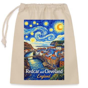 Redcar und Cleveland England Küstenmalerei - Verschließbarer Geschenkbeutel aus Baumwolle (25x30cm) - Natur - Vorne