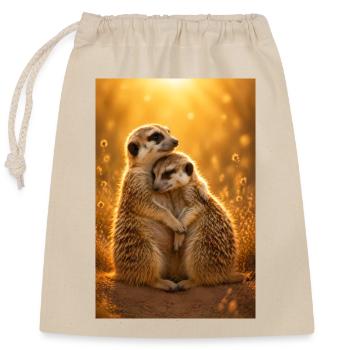 Erdmännchen Umarmung - Verschließbarer Geschenkbeutel aus Baumwolle (25x30cm) - Natur - Vorne