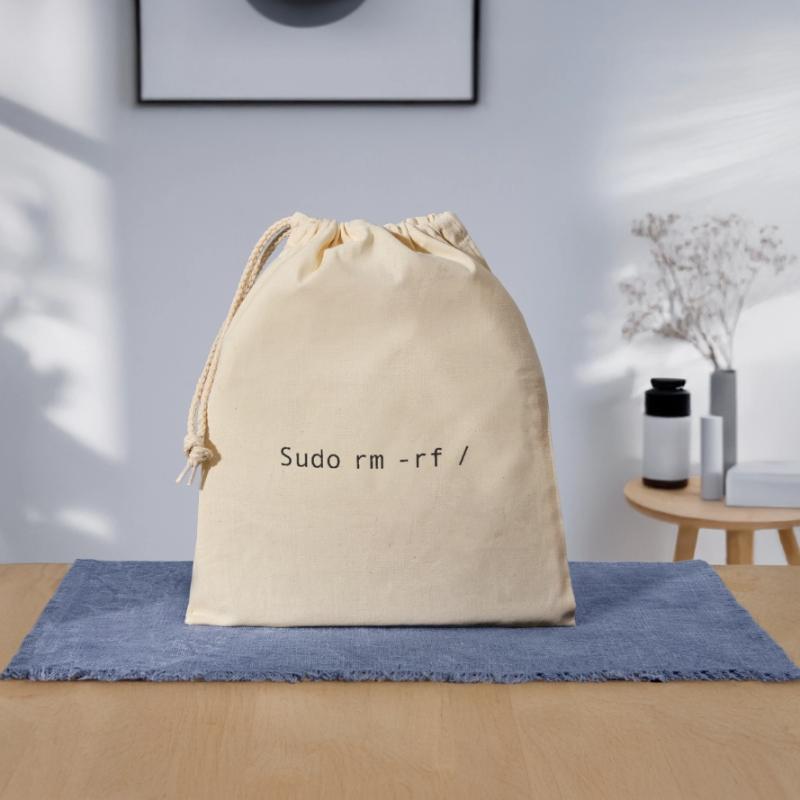 Linux Coding Sudo rm -rf / Closable cotton gift bag (25x30cm)