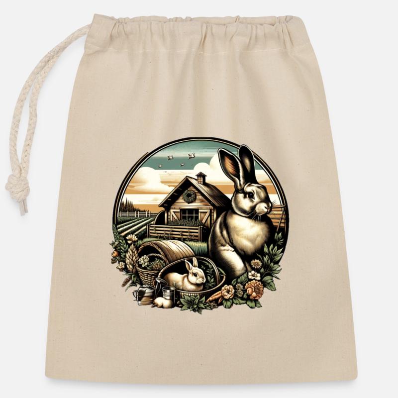 Elevage de lapins - Sac cadeau en coton avec cordon (25 x 30 cm) - nature