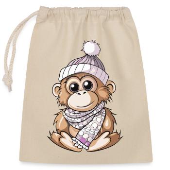 Cute orangutan with scarf and bobble hat. - Closable cotton gift bag (25x30cm) - nature - Front