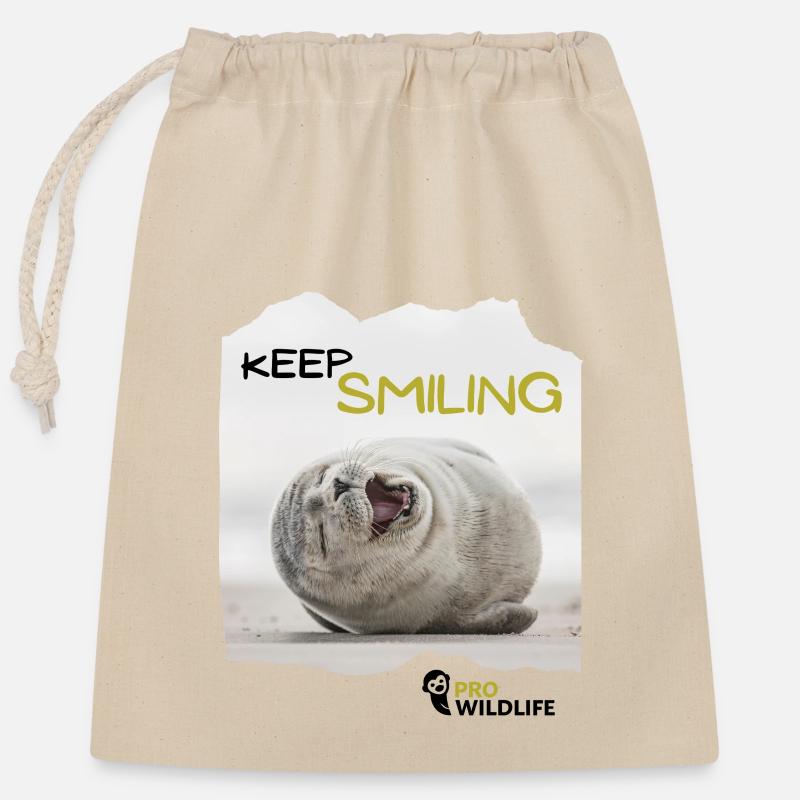 KEEP SMILING Robbe - Verschließbarer Geschenkbeutel aus Baumwolle (25x30cm) - Natur