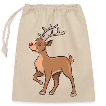 Rentier Rudolph - Verschließbarer Geschenkbeutel aus Baumwolle (25x30cm) - Natur - Vorne