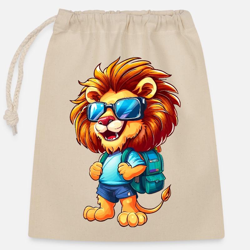 Joyeux Lion Retour à l’école - Sac cadeau en coton avec cordon (25 x 30 cm) - nature