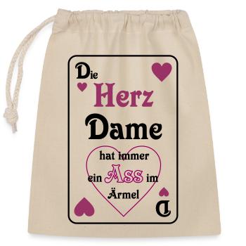 Skat Herz Dame Ass im Ärmel Schrift Mau-Mau - Verschließbarer Geschenkbeutel aus Baumwolle (25x30cm) - Natur - Vorne