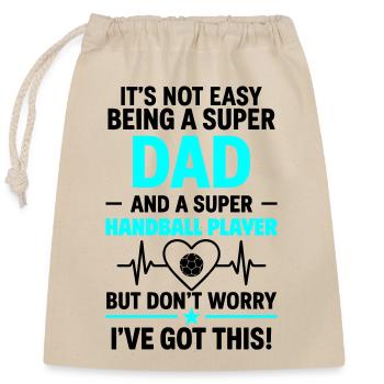 Herz + Handball – Super Papa Handball Player - Sac cadeau en coton avec cordon (25 x 30 cm) - nature - Devant
