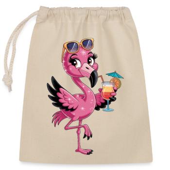  Flamingo Mit Sonnenbrille Und Cocktail Tropischer - Verschließbarer Geschenkbeutel aus Baumwolle (25x30cm) - Natur - Vorne