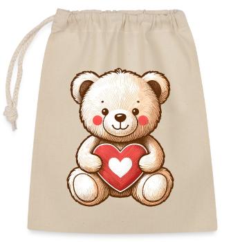 TEDDYBÄR TEDDY BÄR KUSCHELTIER KUSCHELN WEICH HERZ - Verschließbarer Geschenkbeutel aus Baumwolle (25x30cm) - Natur - Vorne