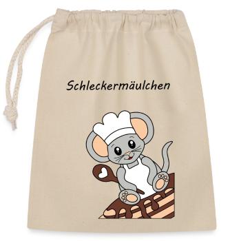 Schleckermaeulchen gross - Verschließbarer Geschenkbeutel aus Baumwolle (25x30cm) - Natur - Vorne