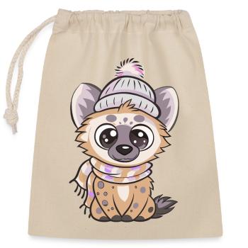 Hyène mignonne avec écharpe et chapeau à pompon. - Sac cadeau en coton avec cordon (25 x 30 cm) - nature - Devant