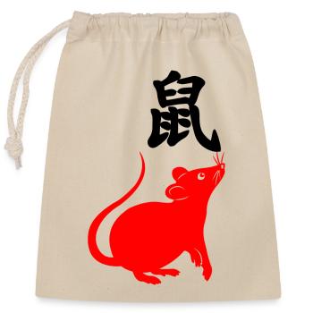 Chinese character rat with red rat - Closable cotton gift bag (25x30cm) - nature - Front