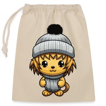 Lion Animal Bébé Bande Dessinée Hiver - Sac cadeau en coton avec cordon (25 x 30 cm) - nature - Devant