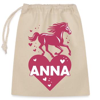 Anna Name Vorname Pferdeherz - Verschließbarer Geschenkbeutel aus Baumwolle (25x30cm) - Natur - Vorne