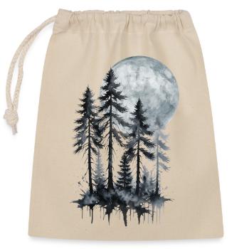 Forêt au clair de lune, Aquarelle, Silhouette - Sac cadeau en coton avec cordon (25 x 30 cm) - nature - Devant