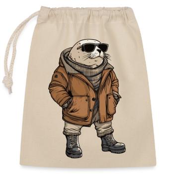 Seal Animal Cool Winter - Closable cotton gift bag (25x30cm) - nature - Front