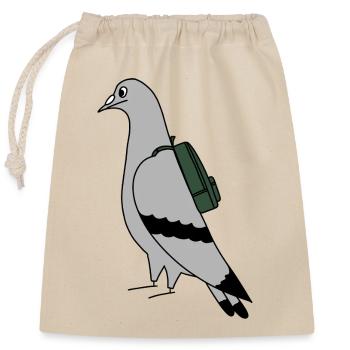 Pigeon with Backpack – Urban Minimal Illustration - Verschließbarer Geschenkbeutel aus Baumwolle (25x30cm) - Natur - Vorne