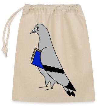 Pigeon with Book – Minimal Urban Illustration - Verschließbarer Geschenkbeutel aus Baumwolle (25x30cm) - Natur - Vorne