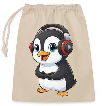 Cute Penguin Gamer Gaming Console Gaming - Closable cotton gift bag (25x30cm) - nature - Front