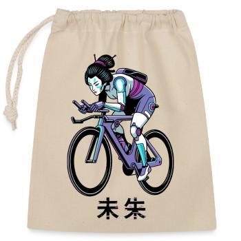 Neon-Cyborg-Geisha-Radfahrerin - Verschließbarer Geschenkbeutel aus Baumwolle (25x30cm) - Natur - Vorne