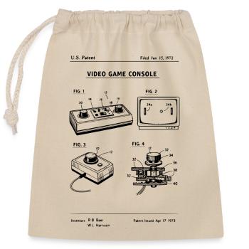 retro gaming console blueprint patent - Closable cotton gift bag (25x30cm) - nature - Front