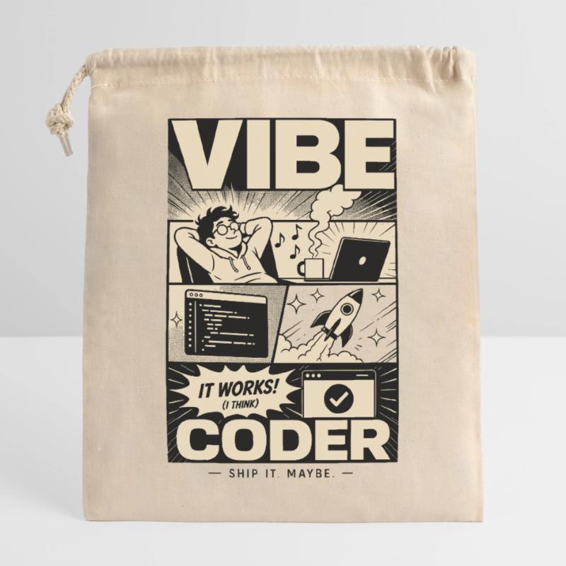 Vibe Coder Programmeur Humour Sac cadeau en coton avec cordon (25 x 30 cm)