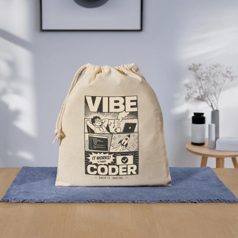 Vibe Coder Programmeur Humour Sac cadeau en coton avec cordon (25 x 30 cm)