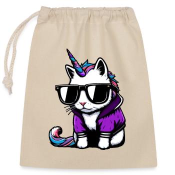Chat-licorne - Sac cadeau en coton avec cordon (25 x 30 cm) - nature - Devant