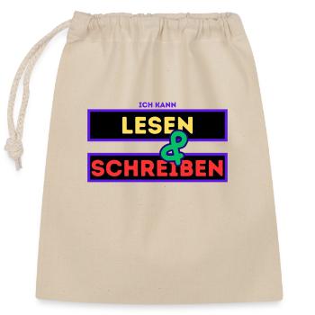 Lesen und schreiben - Verschließbarer Geschenkbeutel aus Baumwolle (25x30cm) - Natur - Vorne