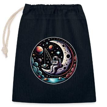 Un astronaute est assis sur le croissant de lune et pêche - Sac cadeau en coton avec cordon (25 x 30 cm) - bleu marine - Devant