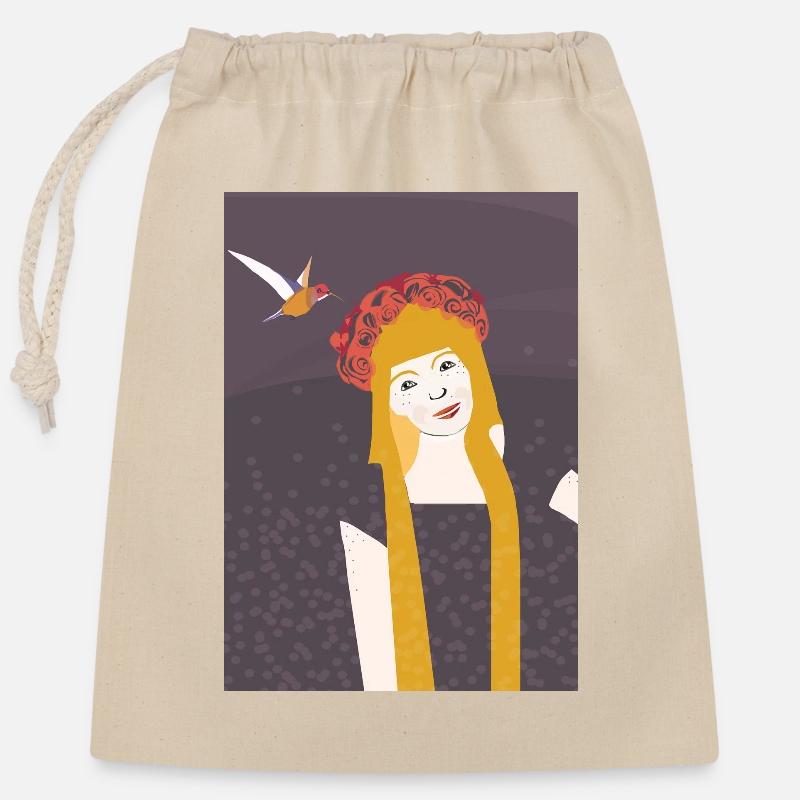 Hummingbird - Closable cotton gift bag (25x30cm) - nature