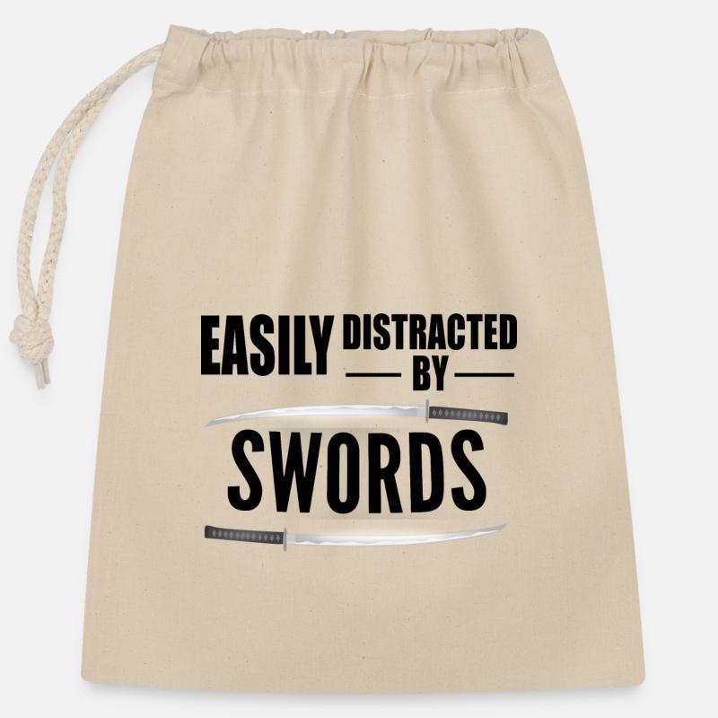 Facilement distrait par les épées - Sac cadeau en coton avec cordon (25 x 30 cm) - nature