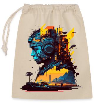 Cyborg of the future for absolute nerds and geeks - Closable cotton gift bag (25x30cm) - nature - Front