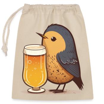 Kleiner Vogel mit Bier - Verschließbarer Geschenkbeutel aus Baumwolle (25x30cm) - Natur - Vorne
