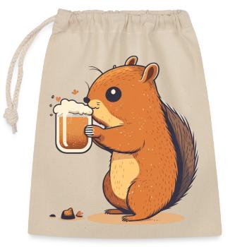 Süßes Eichhörnchen mit Bier - Verschließbarer Geschenkbeutel aus Baumwolle (25x30cm) - Natur - Vorne