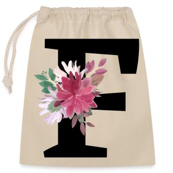 Lettre f floral - Sac cadeau en coton avec cordon (25 x 30 cm) - nature - Devant