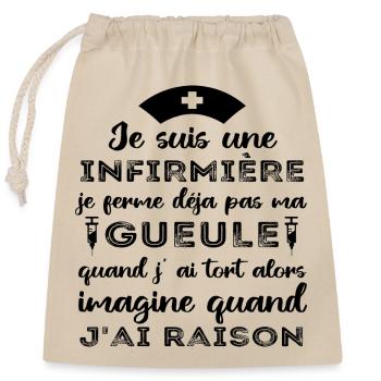 Infirmière je ferme pas ma gueule humour cadeau - Sac cadeau en coton avec cordon (25 x 30 cm) - nature - Devant
