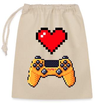 Retro-Gaming-Herzcontroller - Verschließbarer Geschenkbeutel aus Baumwolle (25x30cm) - Natur - Vorne