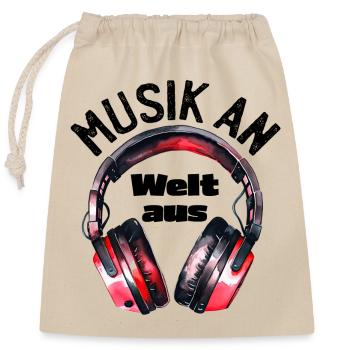 Kopfhörer: Musik an - Welt aus - Verschließbarer Geschenkbeutel aus Baumwolle (25x30cm) - Natur - Vorne