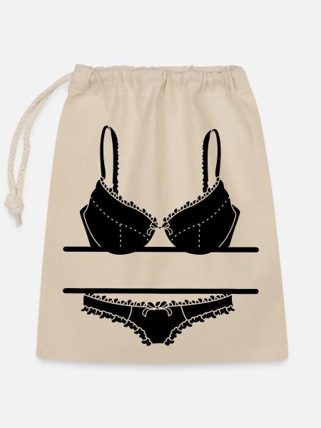 Dessous-Logo für BH und Slip - Verschließbarer Geschenkbeutel aus Baumwolle (25x30cm) - Natur