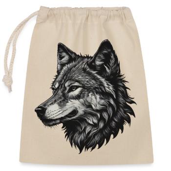 Mystischer Wolfskopf: Kraftvolle Naturästhetik - Verschließbarer Geschenkbeutel aus Baumwolle (25x30cm) - Natur - Vorne