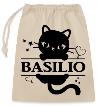 Basilio T-Shirt Katze Katzen-T-Shirt Geschenkidee - Verschließbarer Geschenkbeutel aus Baumwolle (25x30cm) - Natur - Vorne