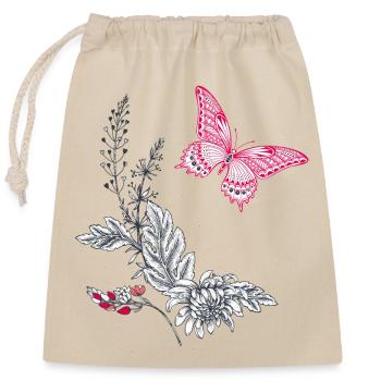 Blume mit Schmetterling - Verschließbarer Geschenkbeutel aus Baumwolle (25x30cm) - Natur - Vorne